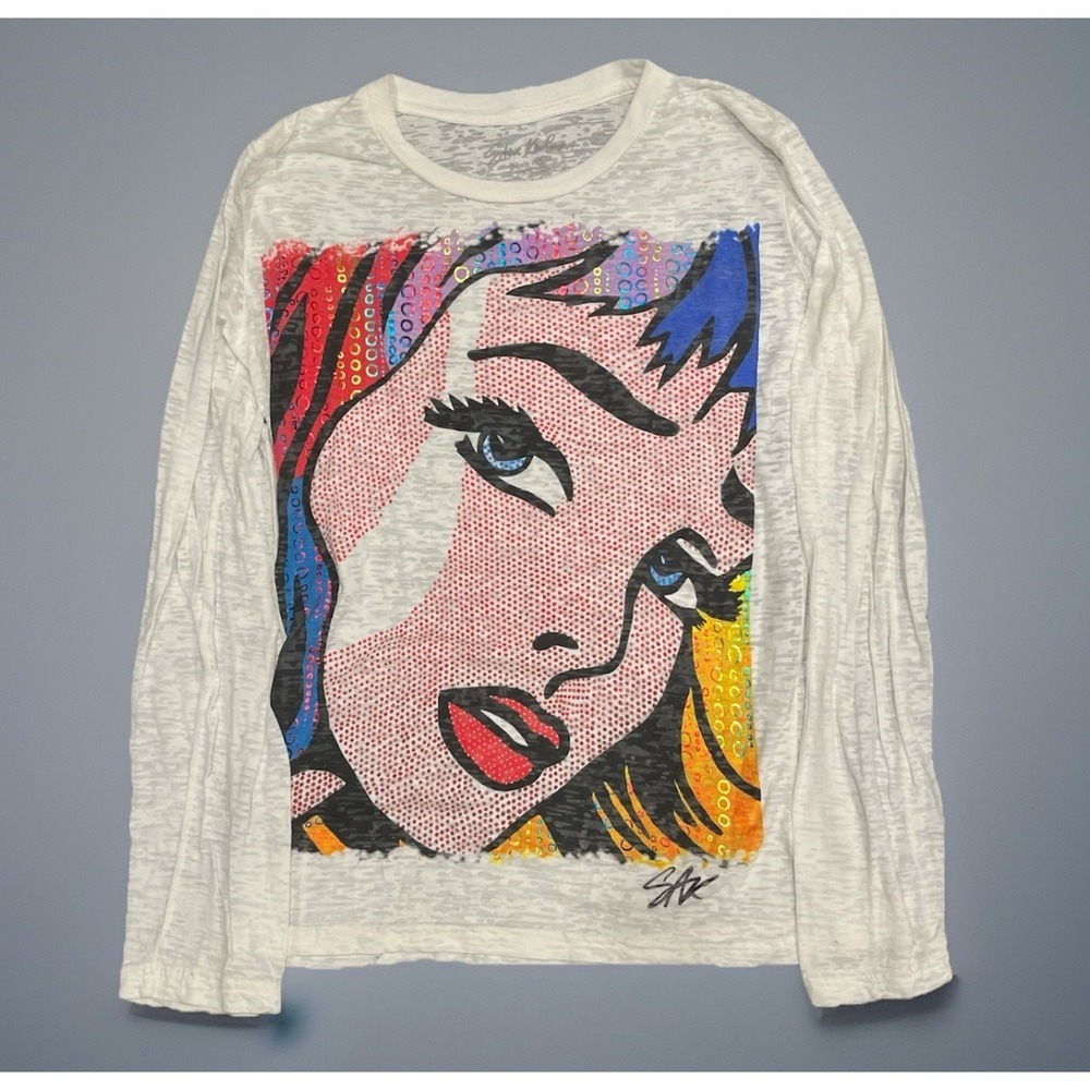 RARE Steve Kaufman Crying Girl Roy Lichtenstein Homage Sheer Shirt Cotton Sz M